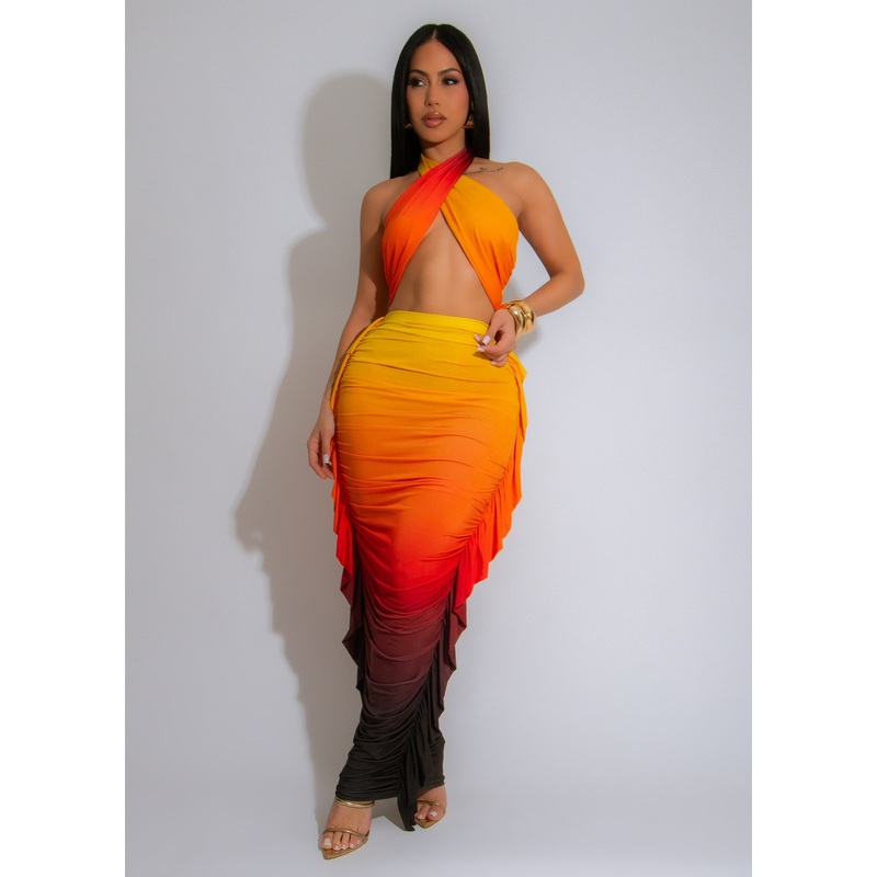 Horizon Glow Ruched Skirt Set Yellow