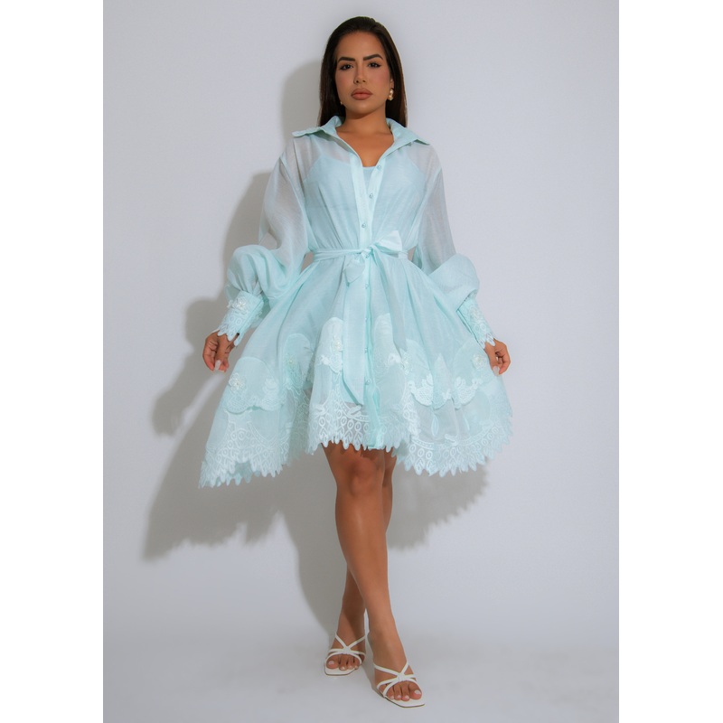 Morning Bloom Lace Floral Mini Dress Blue