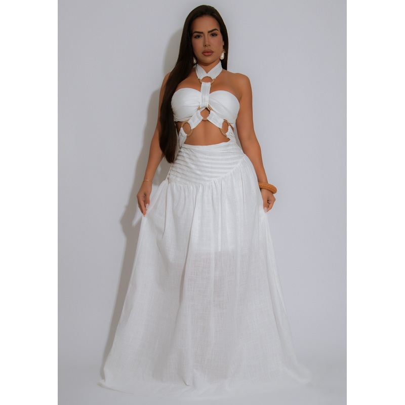 Riviera Flame Maxi Dress White