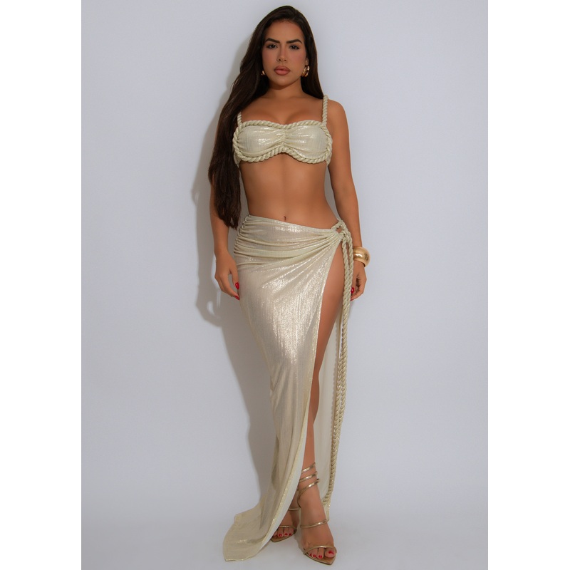 Rope Reverie Ruched Metallic Skirt Set Gold