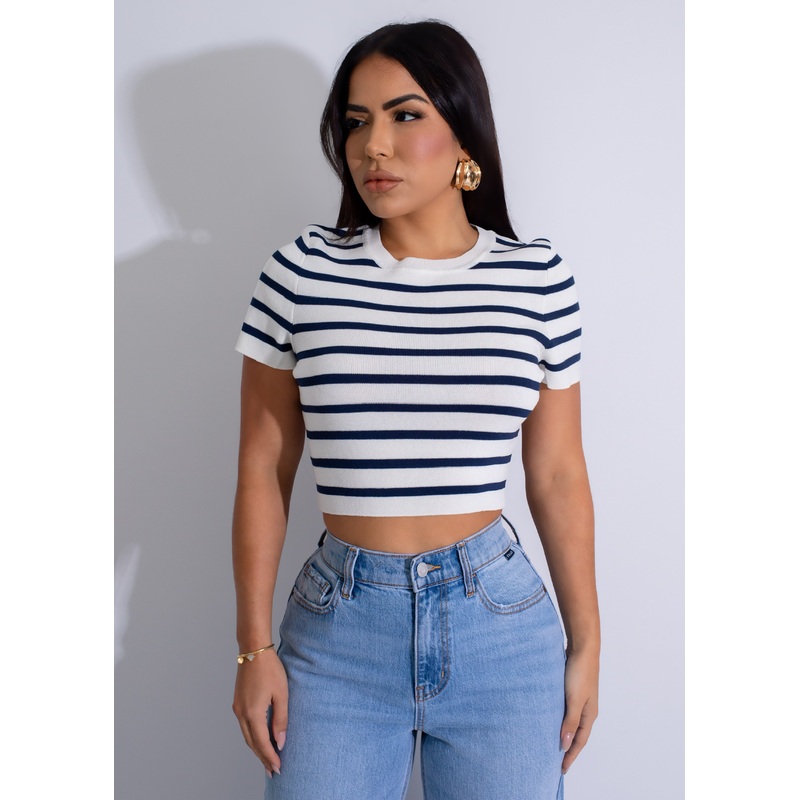 Sailor's Stripes Knit Crop Top Blue