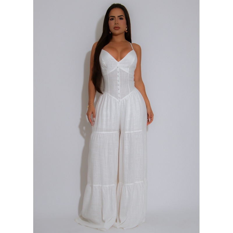 Serena Drift Linen Jumpsuit White