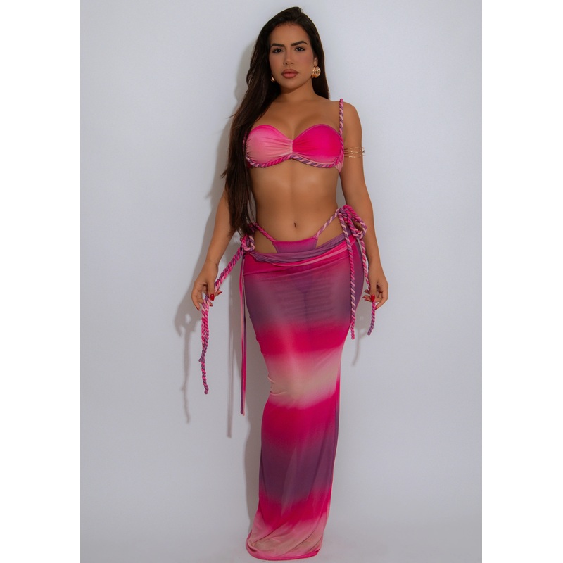 Twist & Glow Mesh Skirt Set Pink