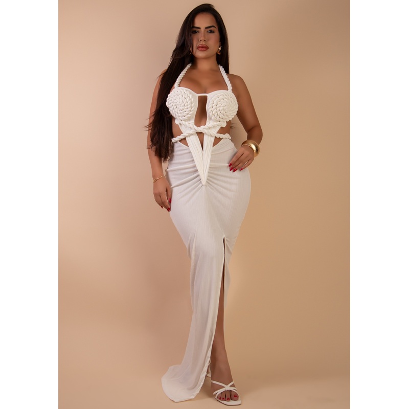 Venus Bound Ruched Maxi Dress White