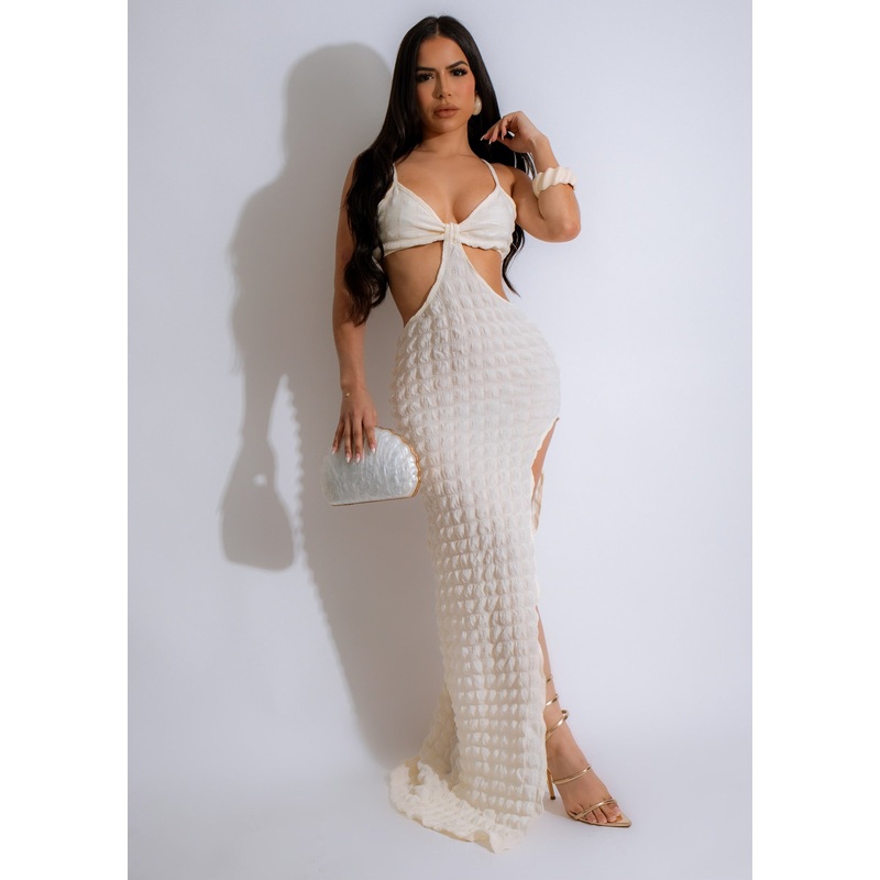 Work On It Popcorn Maxi Dress White