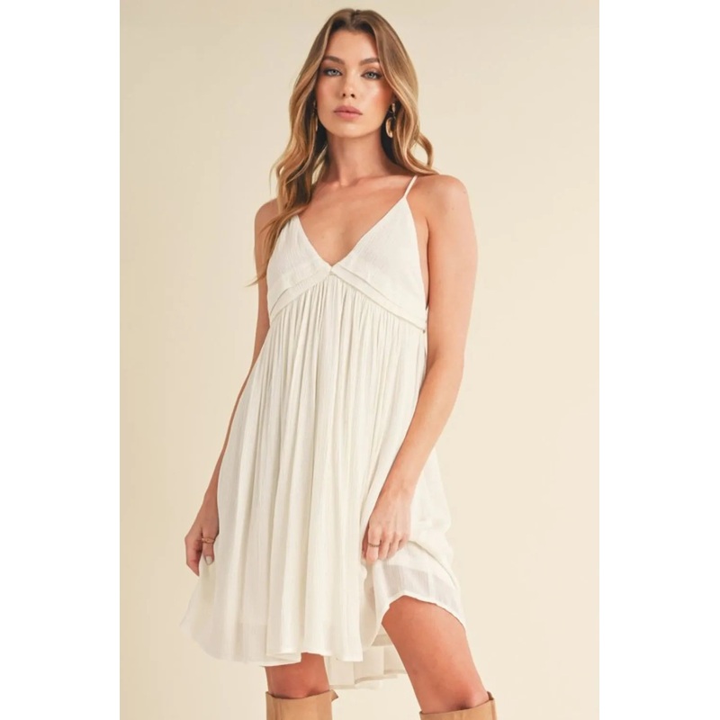 Aemi + Co Ruched Plunge Mini Cami Dress