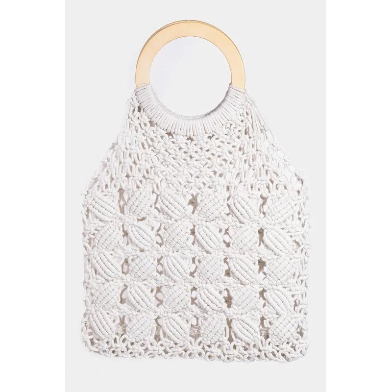 Boho Braided Wooden Top Handle Bag