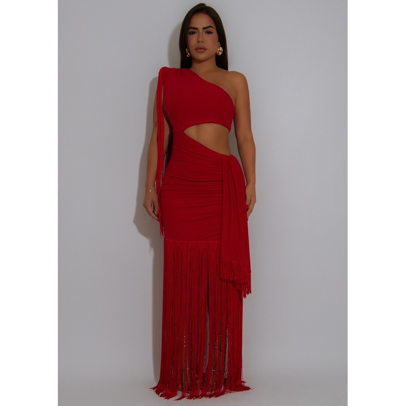 Can't Look Back Fringes Maxi Dress Red