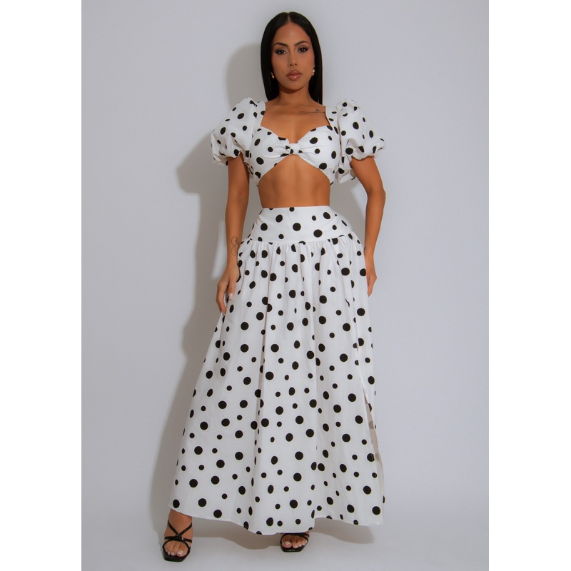 Dot Affair Linen Skirt Set White