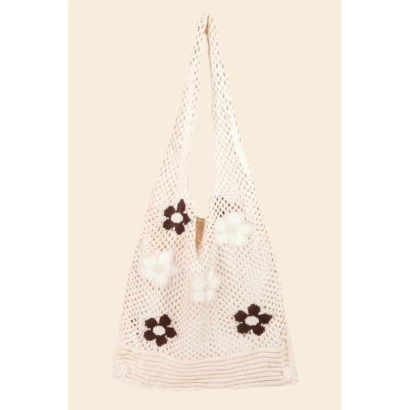 Flower Pattern Knitted Tote Bag