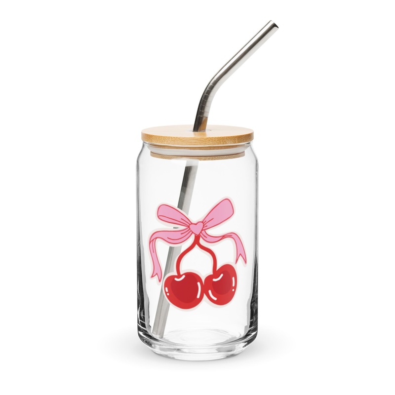 Glass with Bamboo lid & straw - Cherries