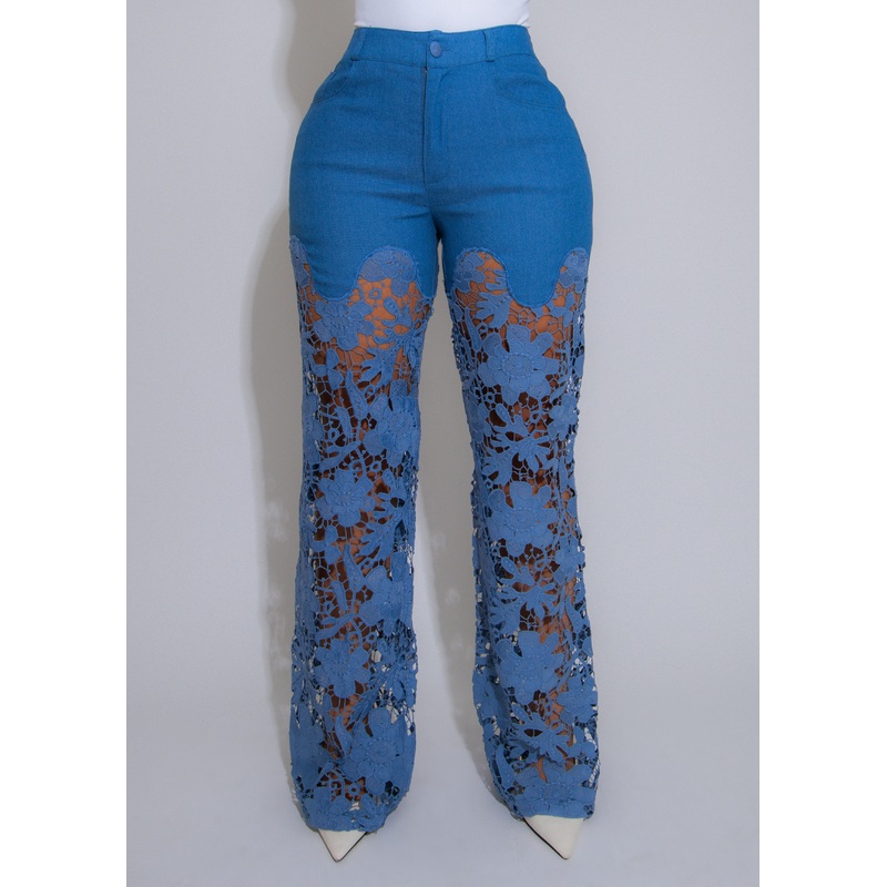 Regal Lace Floral Cascade Pants Blue