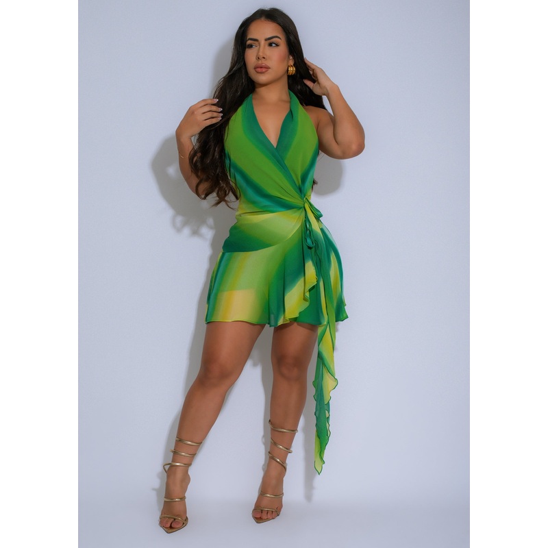 Tropical Breeze Wrap Mini Dress Green
