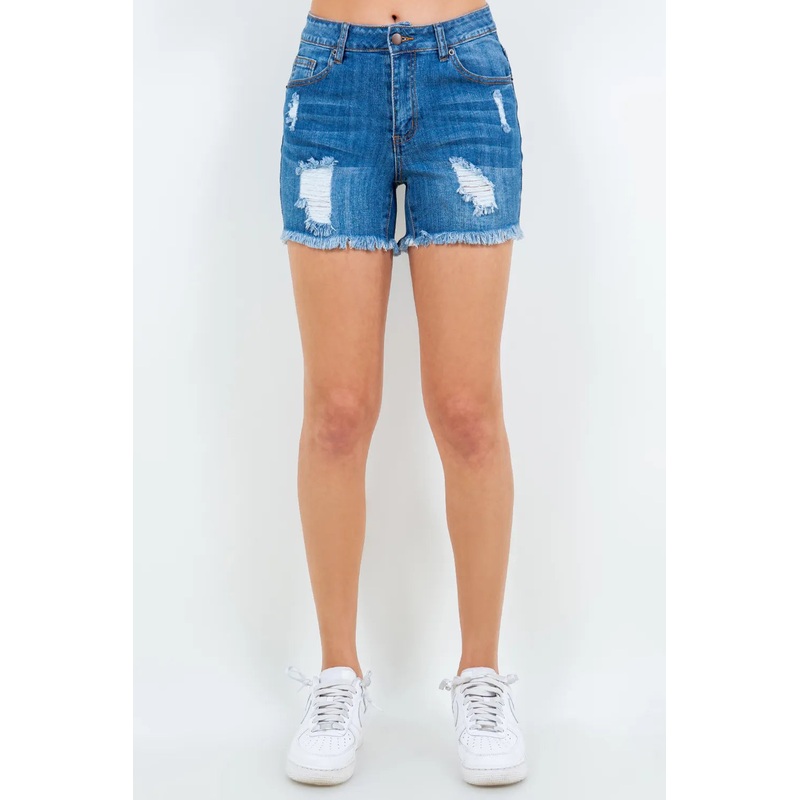 American Bazi High Waist Distressed Frayed Denim Shorts