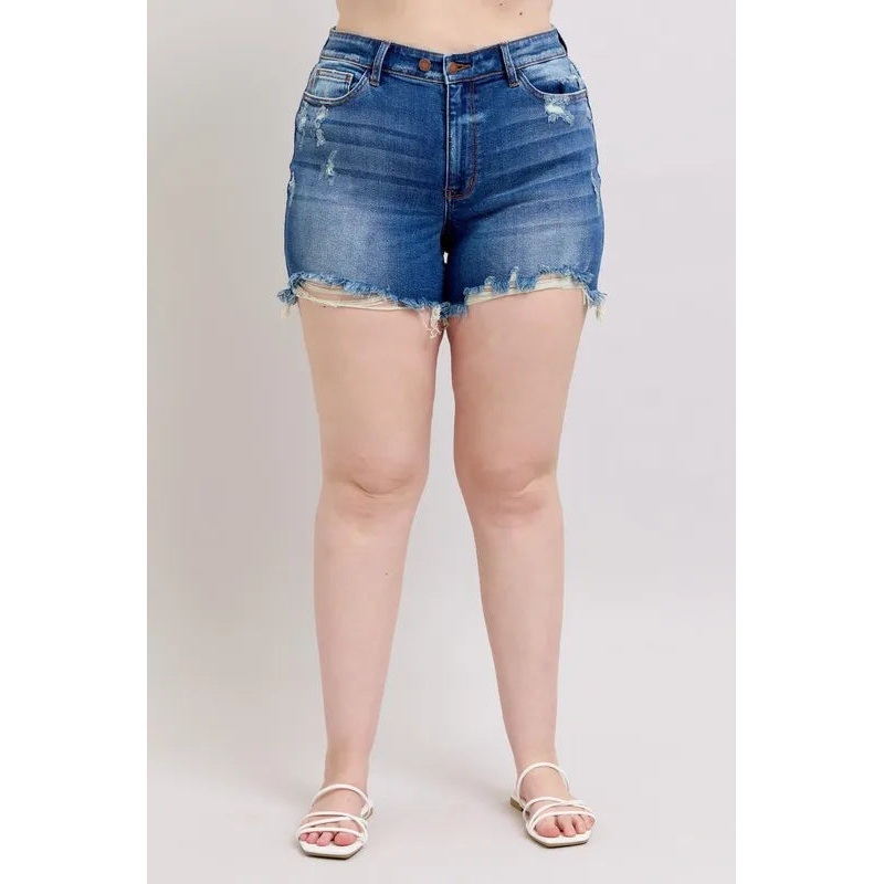 Judy Blue Plus Size 2 Button Dad Shorts with Destrroy