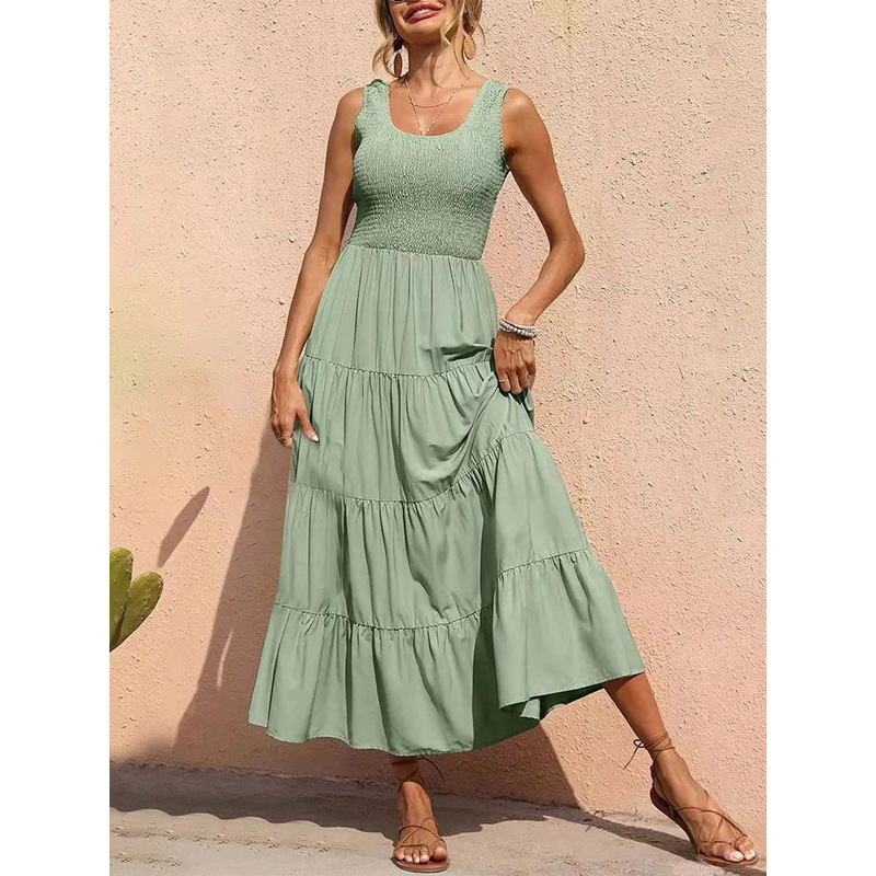 Tiered Smocked Wide Strap Dress
