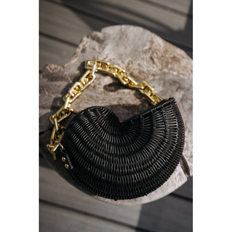 Moon Shell Purse in Black Wicker
