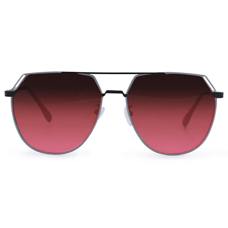 Farrah - Black Frame Ruby Lens Square Aviator Sunglasses