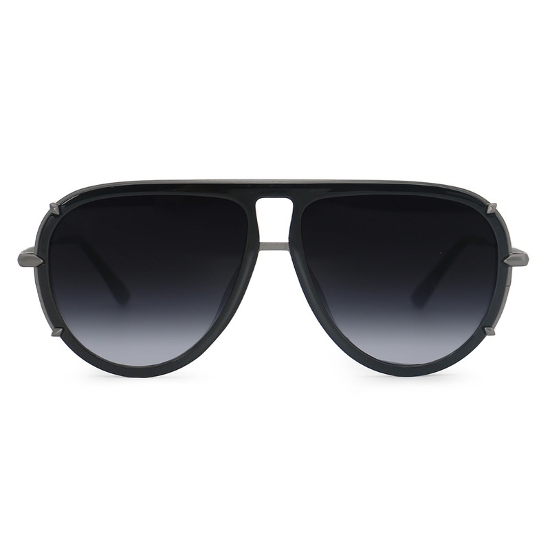 Ivy Luxe - Black Tangle-Free Round Aviator Sunglasses
