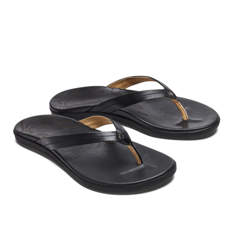 WOMENS OLUKAI HONU BLACK/BLACK