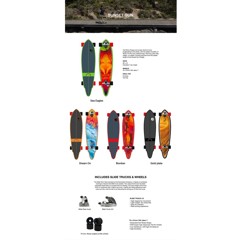 HOT BUTTERED SKATEBOARD- SUNSET GUN- DREAM ON 39 x 9