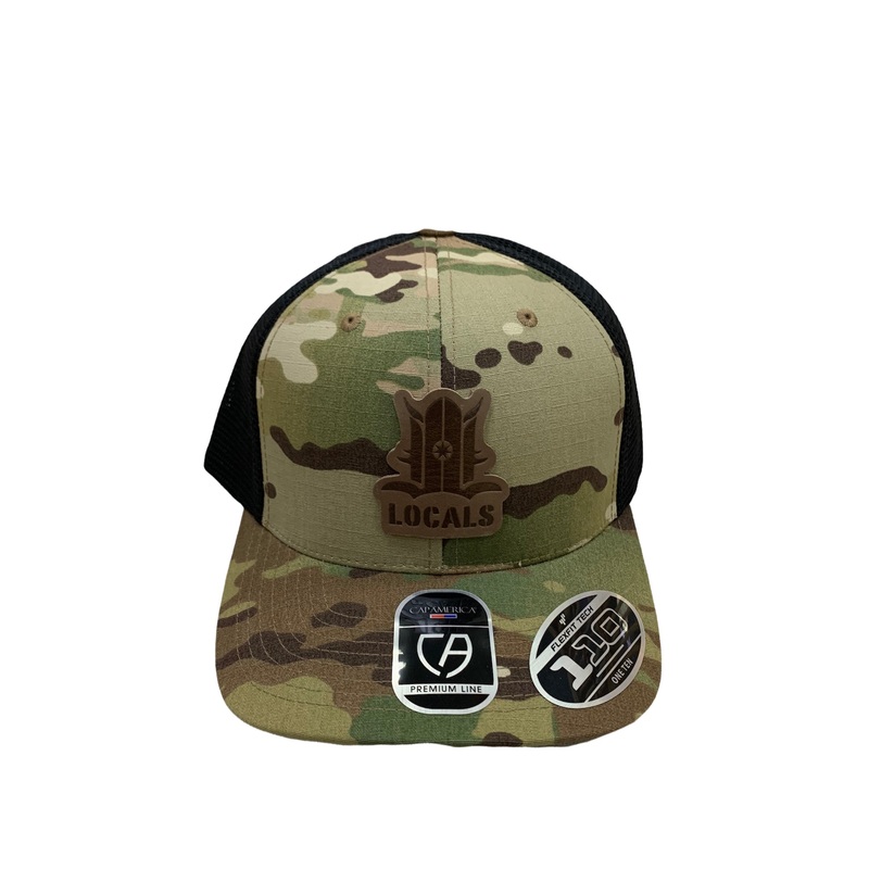 LOCALS LEATHER PATCH 110 FLEXFIT CURVED BRIM TRUCKER RIPSTOP CAMO