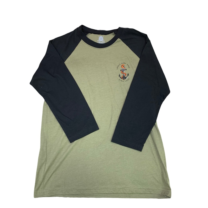 LOCALS MENS SEA SNAKE "SINK OR SURF" 3/4 SLEEVE RAGLAN BLACK/OLIVE