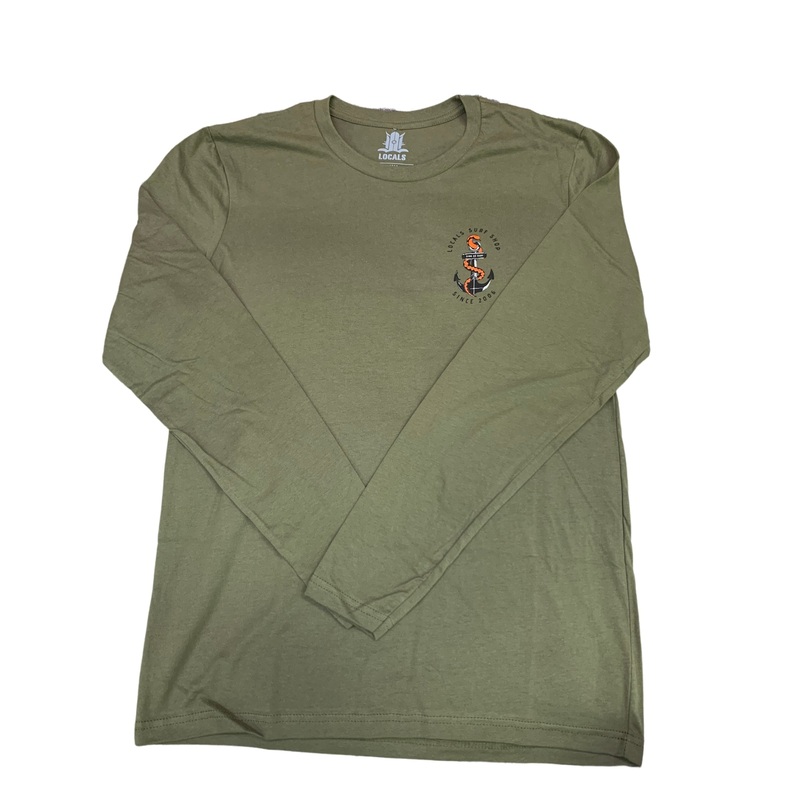 LOCALS MENS SEA SNAKE "SINK OR SURF" L/S  COTTON FITTED CREW MILITARY GREEN