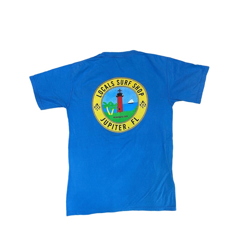 LOCALS TOJ LIGHTHOUSE 100% COTTON GARMENT DYE TEE SUMMER SKY BLUE