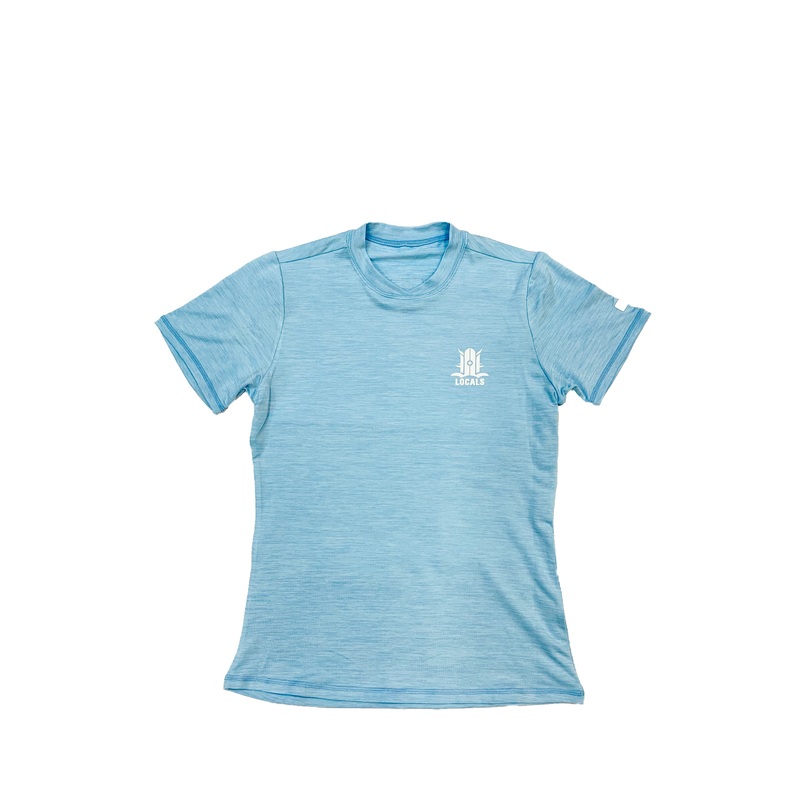 LOCALS WOMENS MALIBU MESHFIT S/S SUN SHIRT UPF 50 HTR LIGHT BLUE