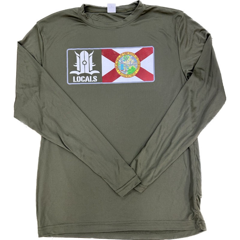 FLORIDA LOCALS MENS PERFORMANCE L/S MILITARY GREEN