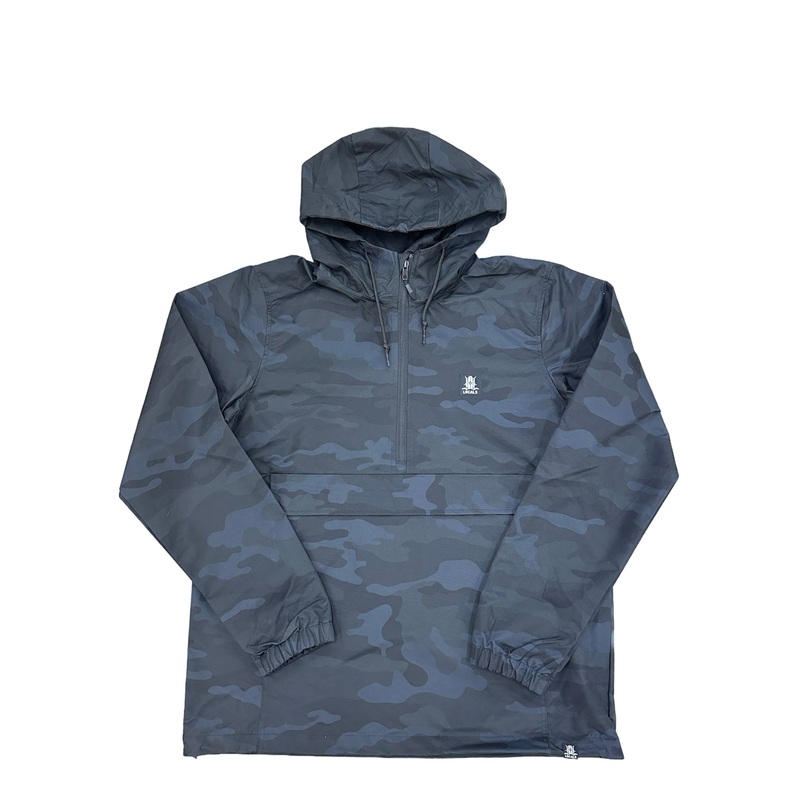 LOCALS HURRICANE SWELL PULLOVER WIND BREAKER W/ KANGAROO POCKETS BLACK CAMO