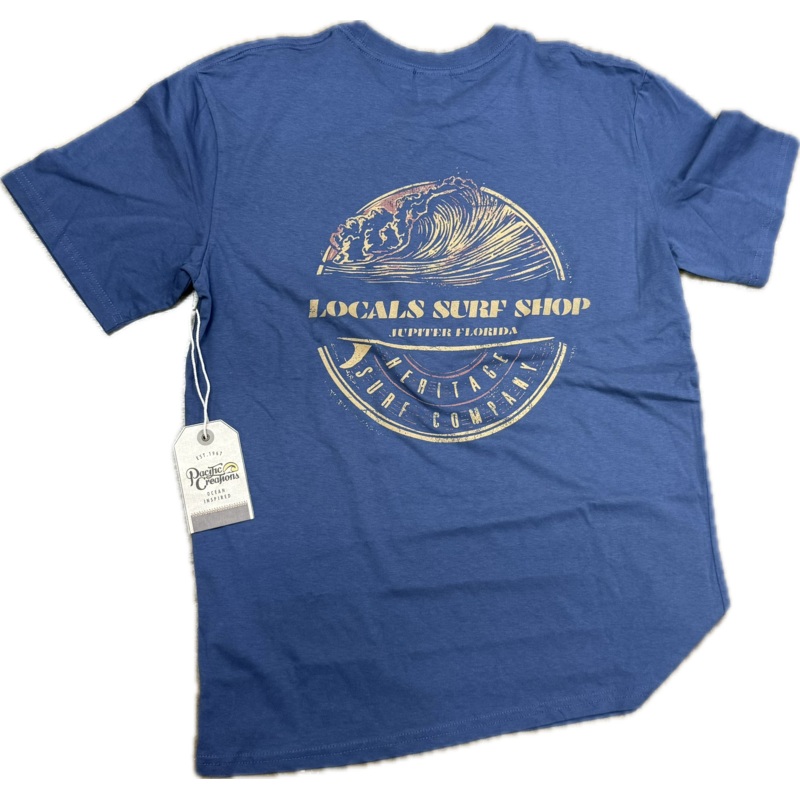 LOCALS SURF BADGE MENS TEE BLUE GREY