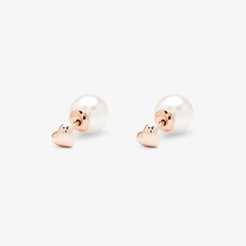 Pura Vida - Pearl and Heart Double Stud Earring - Rose Gold