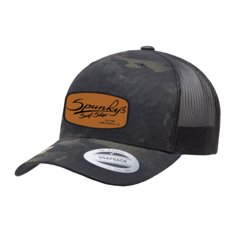 Spunky's - Black Camo Trucker - Hat - Rectangle Leather Patch