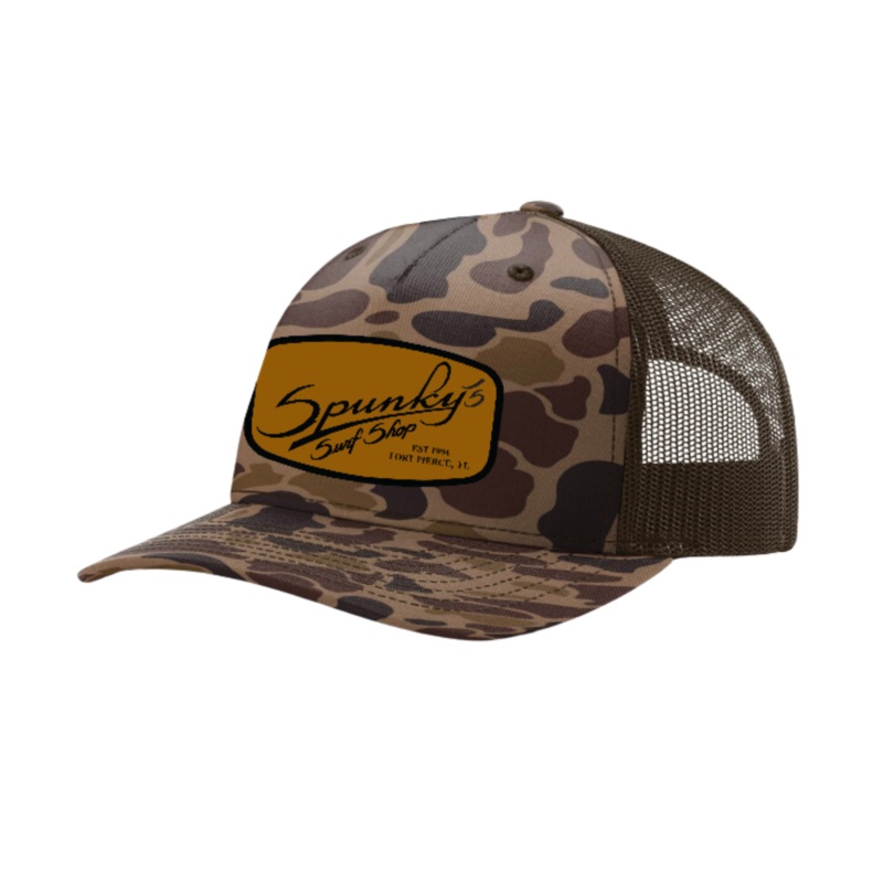 Spunky's - Brown Camo Trucker - Hat - Rectangle Leather Patch
