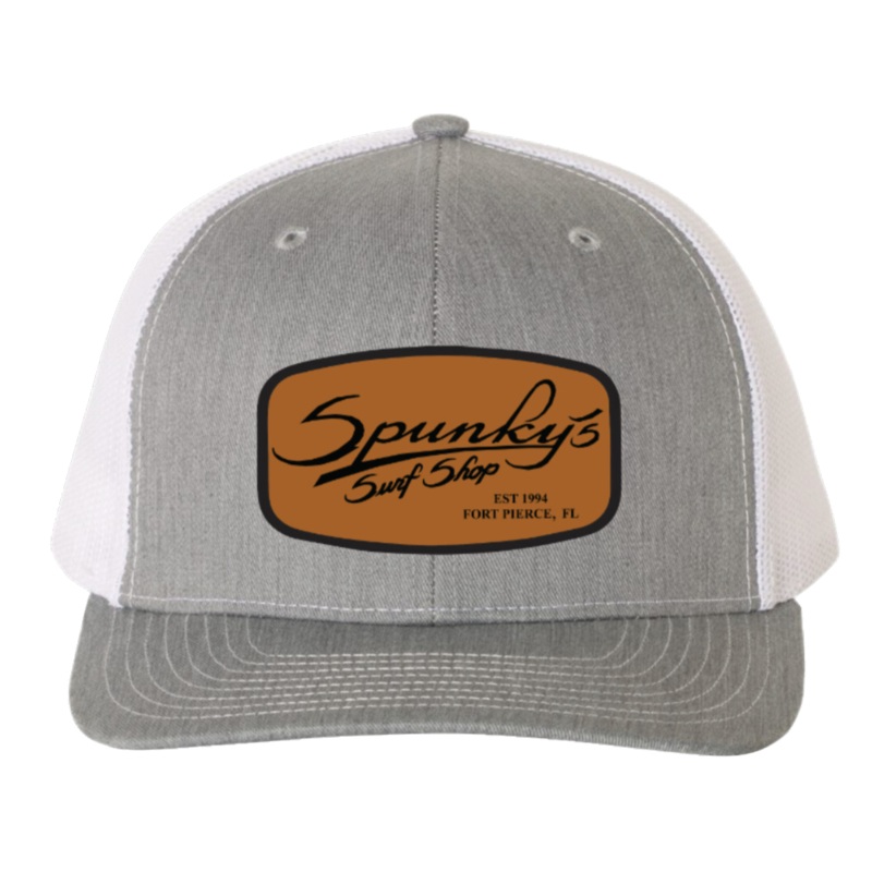 Spunky's - Heather Grey Trucker - Hat - Leather Rectangle Patch