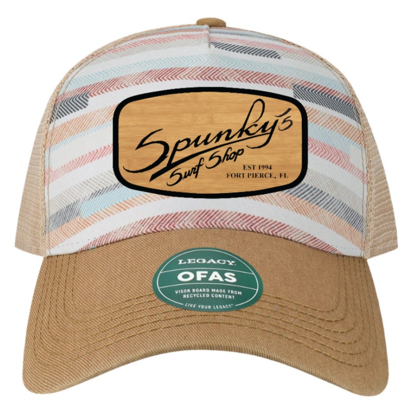 Spunky's - Fabric Stripes Trucker - Hat - Rectangle Bamboo Patch
