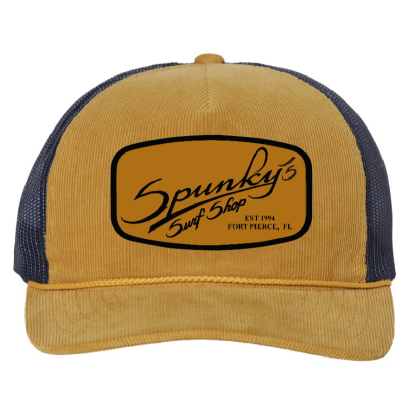 Spunky's - Gold/Navy Trucker - Hat - Rectangle Leather Patch