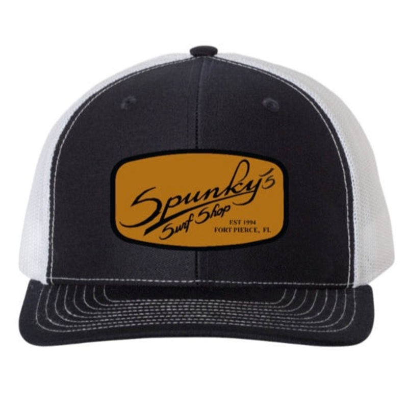Spunky's - Navy/White Trucker - Hat - Rectangle Leather Patch