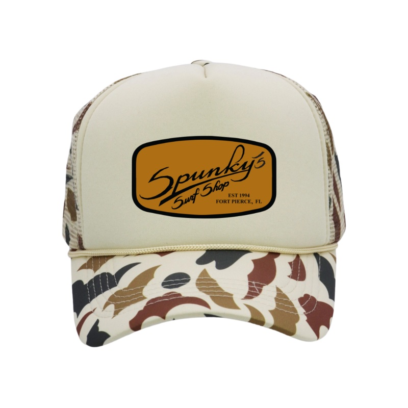 Spunky's - Camo Foam Trucker - Hat - Rectangle Leather Patch
