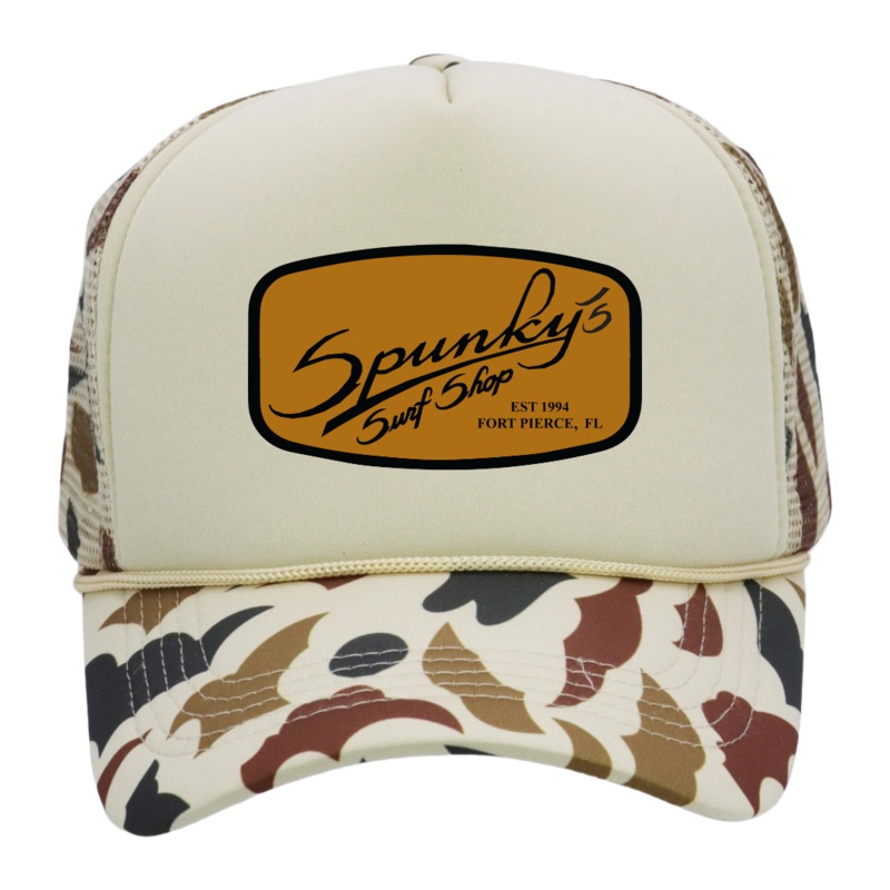 Spunky's - Camouflage Leather Spunky's Patch Five Panel Foam Trucker Hat