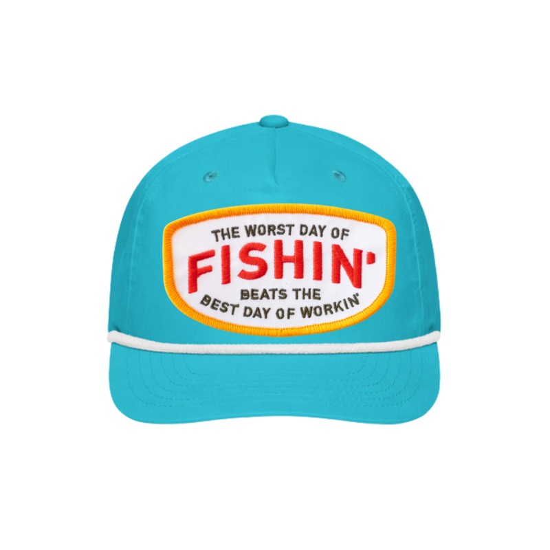 Spunky's - Turquoise Nautical Trucker - Hat - The worst day of fishin' beast the best day of workin'