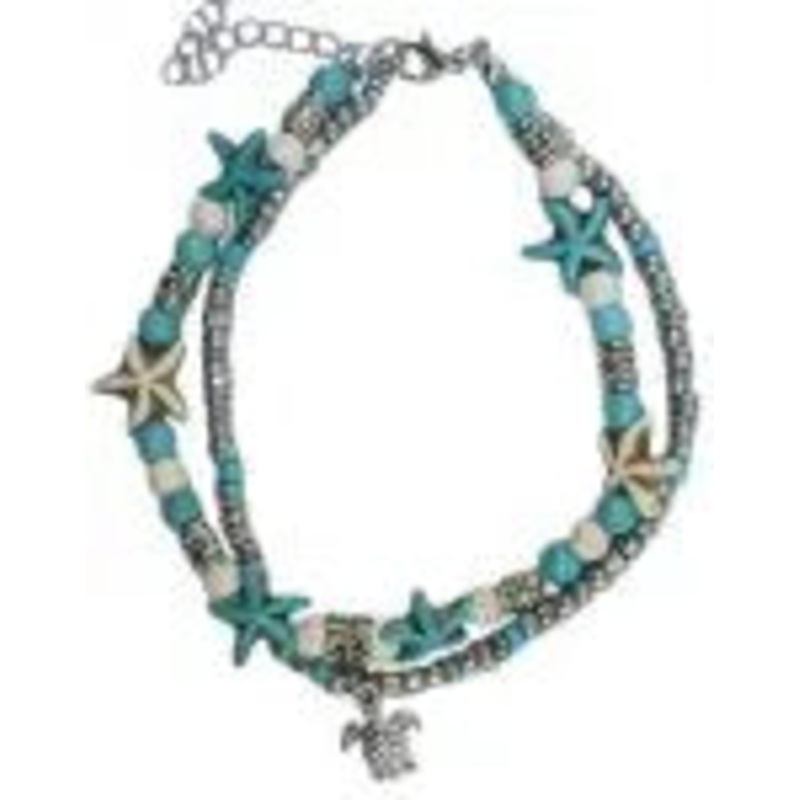 Blue White Starfish & Turtle Anklet