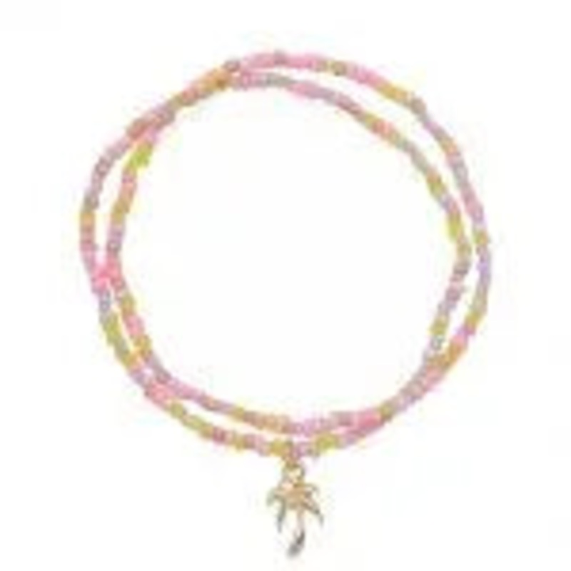 DAINTY PASTEL RETRO SEED BEAD BRACELET W/ GOLD PALM