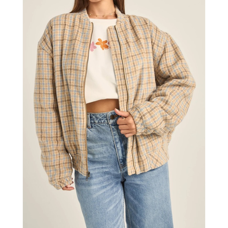 Luca Oversized Check Bomber Jacket