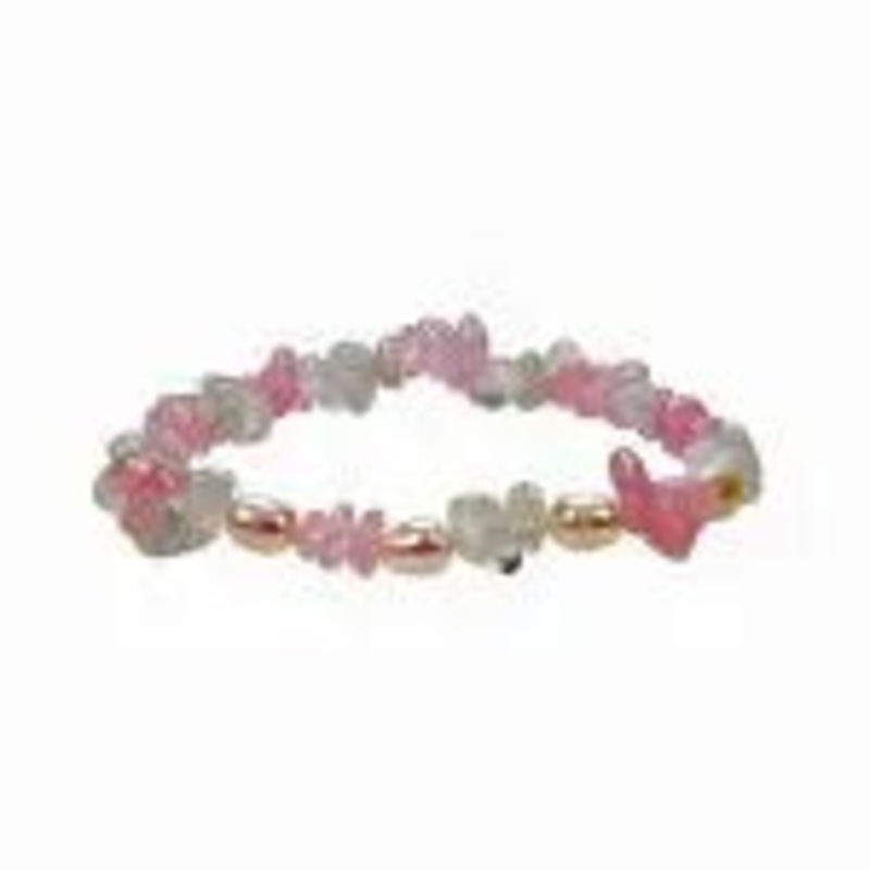 ROSE QUARTZ & CLEAR QUARTZ CHIP BRACELET W/ PEARLS