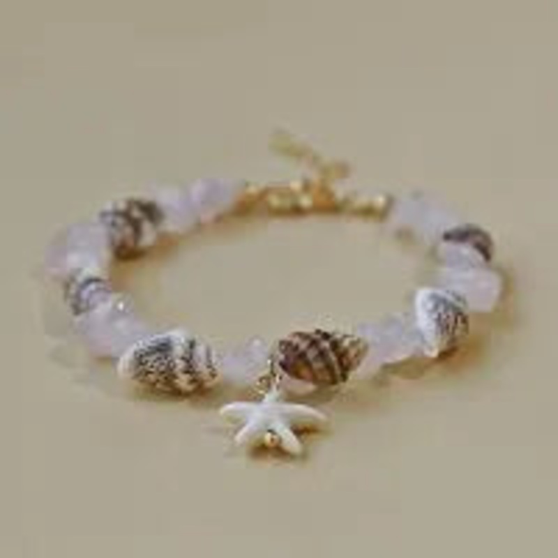 ROSE QUARTZ CHIP, SEASTAR AND SHELL BRACELET