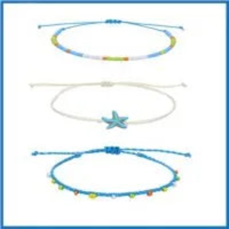 SET OF 3 AQUA SEED BEAD BRACELET SET W/ STARFISH