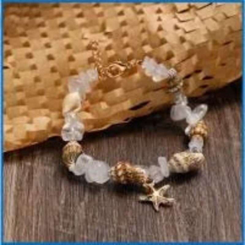 STARFISH BRACELET CLEAR QUARTZ CHIPS & SHELLS